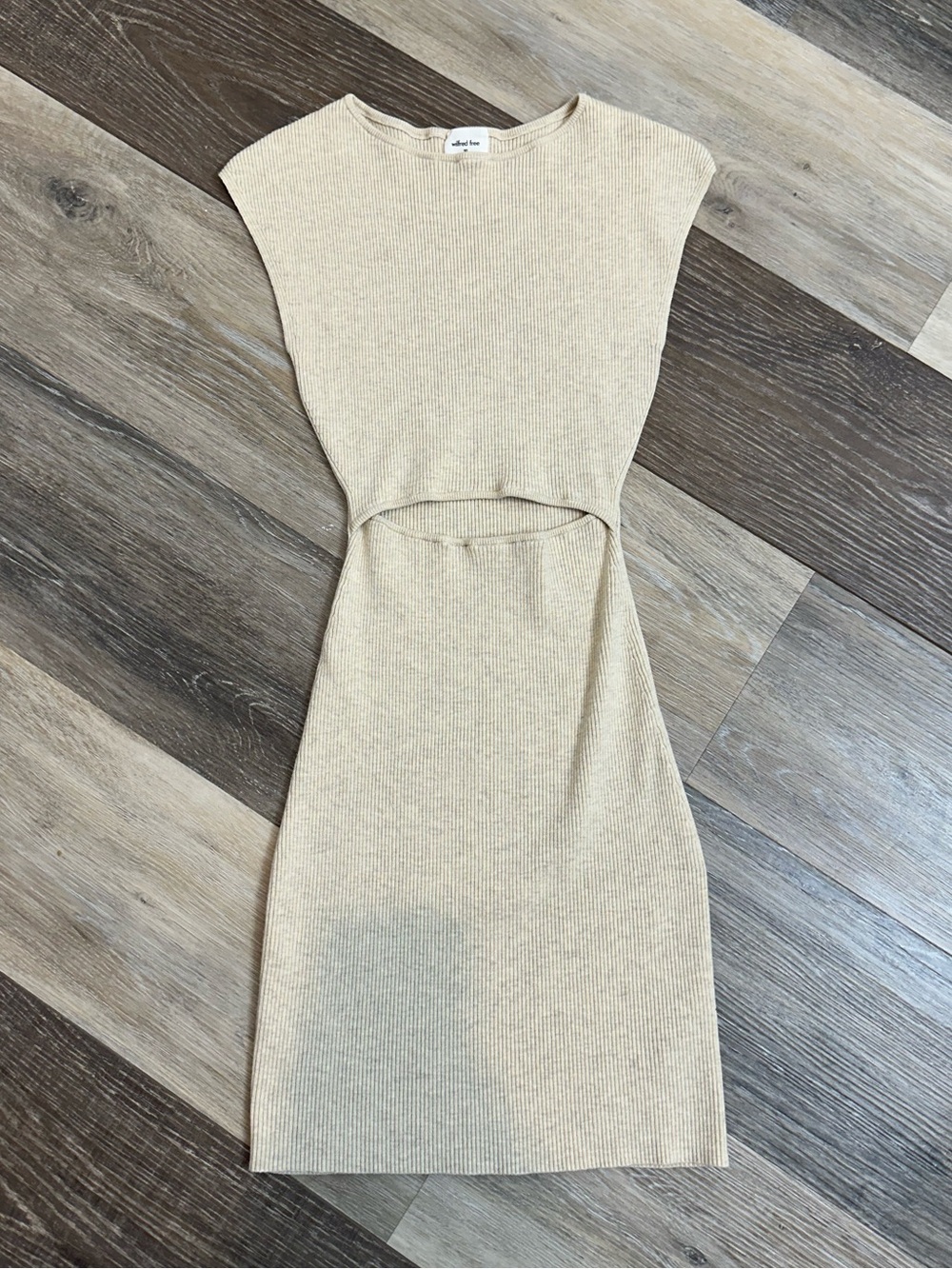 Aritzia Wilfred Beige Ribbed Cutout Mini Dress